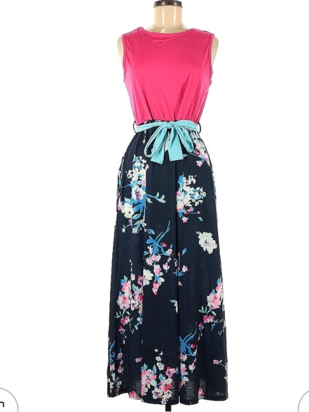 Belted floral tank dress -M